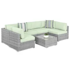 Best Choice Products 7-Piece Outdoor Modular Patio Conversation Furniture, Wicker Sectional Set Gray/Light Mint