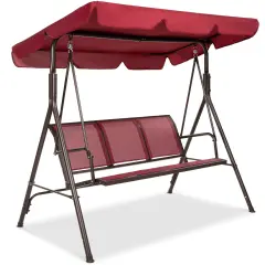 Best Choice Products 2-Seater Outdoor Adjustable Canopy Swing Glider Patio Bench w/ Textilene, Steel Frame Burgundy