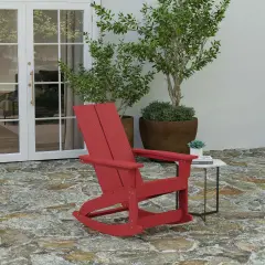 Merrick Lane Wellington UV Treated All-Weather Polyresin Adirondack Rocking Chair for Patio, Sunroom, Deck and More Red