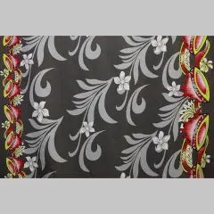1 Yard Kava Bowl Tiare Palm Leaves Double Border Polyester Fabric 60 Inch Width Charcoal