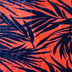 1 Yard Palm Tree Floral Burnout Stretch Velvet Spandex Fabric 60 Inches Width Blue