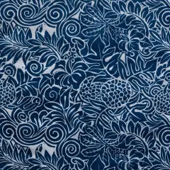 1 Yard Pacific Islander All Over Tropical Polyester Fabric with Floral and Fruit Design 60 Inch Width Navy