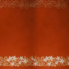 1 Yard Tiare & Swirls Double Border Glitter Polyester Fabric 56 Inch Width Orange