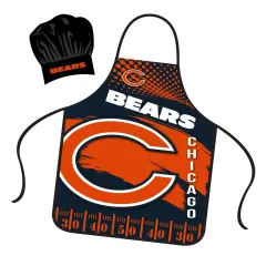 Mojo Licensing Chicago Bears Apron Chef Hat Set Full Color Universal Size Tie Back Grilling Tailgate BBQ Cooking Host