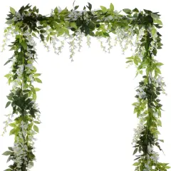 4Pcs 6.6Ft/Piece Summer Artificial Flowers Silk Wisteria Garland Artificial Wisteria Vine Rattan Silk Hanging Flower