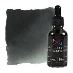 Artfinity Liquid Watercolor Paint 30 ml Bottle, Black - Vibrant Dye-Based Liquid Watercolor w/ Glass Pipette, Fast-Drying, Fine Art Paint for Calligraphy, Airbrushing & Traditional Art