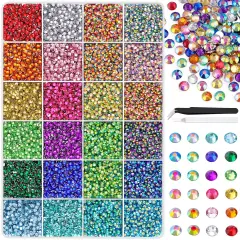24000Pcs Resin Rhinestones with Tweezers for Crafting, Mixed-Color 3mm Non Hotfix Flatback Gems, Bedazzling Crystal for DIY Crafts Clothing Tumblers Mugs Shoes Fabric Decor Nail Art Makeup