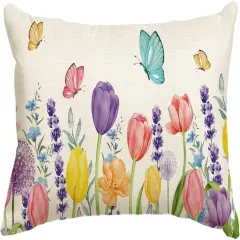colorlife Spring Flowers Tulip Lavender Eucalyptus Butterfly Throw Pillow Cover, 12 x 20 Inch Spring Cushion Case for Sofa Couch