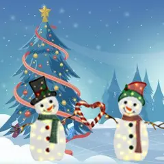 Set of Two Lighted Heart-Shaped Snowmen 30" & 32"H Christmas Decorations