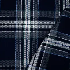 Dark Navy Blue-White-Multi Poly-Wool Plaid Twill Suiting Woven Fabric By the Yard