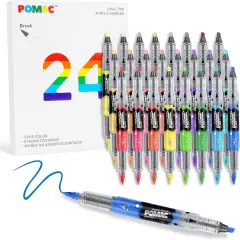 Dual Tip Acrylic Paint Markers 24 Assorted Colors, Direct Liquid Acrylic Marker with Brush & Chisel Tip, Water-Based Paint Markers for Fabric, Canvas, Rock, Glass, Wood, DIY Crafts, Art Supplies