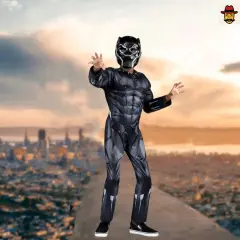 Black Panther Child Costume Padded Jumpsuit Molded Mask Marvel Outfit