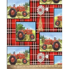 Farm Tractor Plaid Cotton Fabric | By the Yard | Sewing and Crafting | 44 inches wide