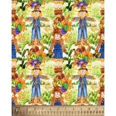 Scarecrows on the Farm Cotton Fabric | By the Yard | Sewing and Crafting | 44 inches wide