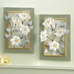 Collections Etc 3D Magnolia Blossoms Metal Wall Art - Set of 2
