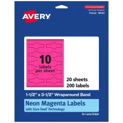 Avery Neon Magenta Paper Labels, 1.5" x 3.5" Wraparound