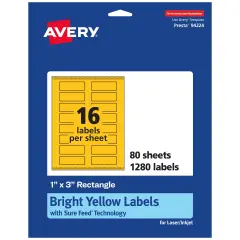 Avery Bright Yellow Paper Labels, 1" x 3" Rectangle