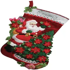 Bucilla Felt Stocking Applique Kit 18" Long-Santa Poinsettia Tree