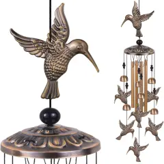 Bronze Hummingbird Wind Chimes - Outdoor/Indoor Decoration, Gift for Women, Home, Garden