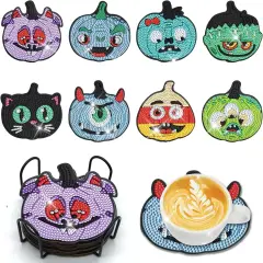 I 8 Pcs Halloween Diamond Art Coasters kit for Adults