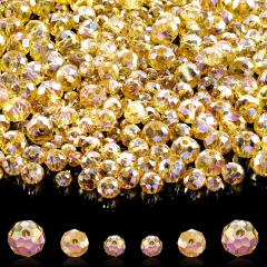 600 Pcs Crystal Glass Beads for Jewelry Making Bulk Faceted Gemstone Rondelle Loose Beads for Bracelet DIY Crafts 8 mm, 6 mm, 4 mm(Champagne Gold)