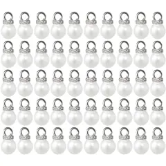 Wrapables Round 10mm Round No Holes Faux Pearls, Imitation Pearls for Jewelry Making (Set of 50), Silver White