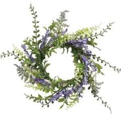 Purple Pip Berries Lakeside Iris Candle Ring with Green-Wrapped Base