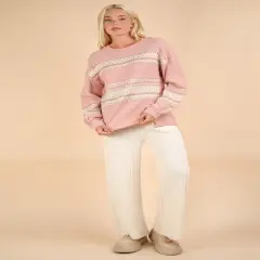 Oversized Printed Knit Contrast Knit Top BLUSH