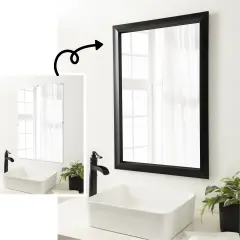 Amanti Art Mirror Makeover Bathroom Mirror Frame Border Kit -Fully Assembled Peel and Stick Frame - Mirror NOT Included - Grand Black Narrow Trim