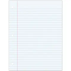 Filler Paper, White, 3-Hole Punched, Red Margin, 3/8" Ruled, 8" x 10.5", 200 Sheets