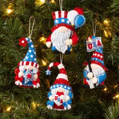 Bucilla Felt Ornaments Applique Kit Set Of 4-Red, White & Blue Gnomes
