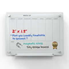 Audio-Visual Direct Magnetic Glass Weekly Calendar & Planner Dry-Erase Board Set White