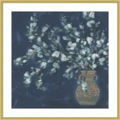 Midnight Indigo Blooms I by June Erica Vess Wood Framed Wall Art Print