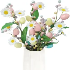 Artificial Easter Eggs Picks Decorations - 2PCS 16.9IN Spring Easter Floral Picks Stems with Colorful Eggs Berries and Flowers for Easter Home Centerpiece Table Vase Arrangement Decor