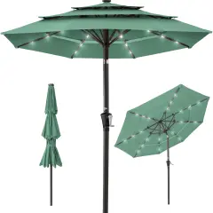 Best Choice Products 10ft 3-Tier Solar Patio Umbrella w/ 24 LED Lights, Tilt Adjustment, Easy Crank Seaglass