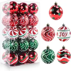 30 PCS Christmas Balls Ornaments, 2.36'' Red Green White Christmas Balls, Shatterproof Xmas Balls Decoration for Christmas Tree, Painting & Glittering Christmas Hanging Ball for Party Event