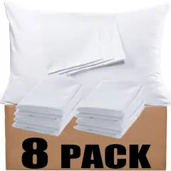 Bulk Pillow Cases King Size Set of 8 Pack Basic Pillowcases White Pillow Case Hypoallergenic Pillowcase Soft Envelope Closure Covers 20 x 36 Inches