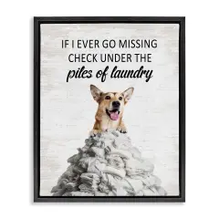 Stupell Industries Piles Of Laundry Dog Floating Frame Design by Lettered and Lined