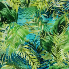 1 Yard Exclusive Italian Silk Chiffon Green and Blue Ferns 53" Wide, Silk Sheer Fabric