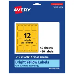 Avery Bright Yellow Paper Labels, 2" x 2-3/16" Arched Square