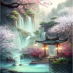 DIY 5D Diamond Art Painting Kits for Adults Diamond Art Scenery Waterfall Flower Diamond Art Painting Full Drill Crystal Rhinestone Embroidery Craft Kits for Home Wall Decor Gifts, 12x16inch