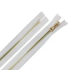 5MM One Way Closed Bottom Zipper White Tape Brass Teeth 7"