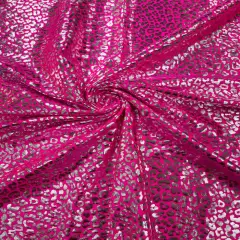 1 Yard Foil Leopard Print Spandex Fabric Reflective Milliskin Stretch Nylon Blend 58-60 inches width Silver/Hot Pink