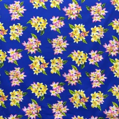 1 Yard Plumeria Clusters Poly Cotton Fabric Tropical Floral Print 45 Inch Width Navy