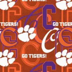 Licensed NCAA Clemson University Letters Cotton Fabric by the Yard