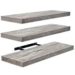 Sorbus Floating Shelves 3 Pack, 24-Inch Wall Mounted Shelves for Wall Decor and Storage with Invisible Brackets Grey