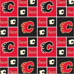 NHL Licensed Calgary Flames Block 020-FLA Cotton Fabric by the Yard