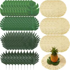 140 Pcs Hawaii Luau Placemats Include 20 Pcs Boho Round Fringe Placemats