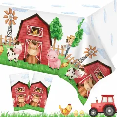 3 Pieces Farm Animal Rectangular Plastic Table Cover