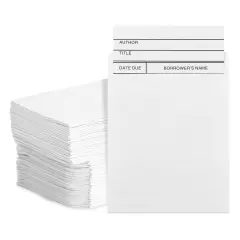 100 Pack Library Card Pockets Self Adhesive for Book Checkouts, CDs, DVDs, Classroom Supplies (3.5 x 4.5 In) White